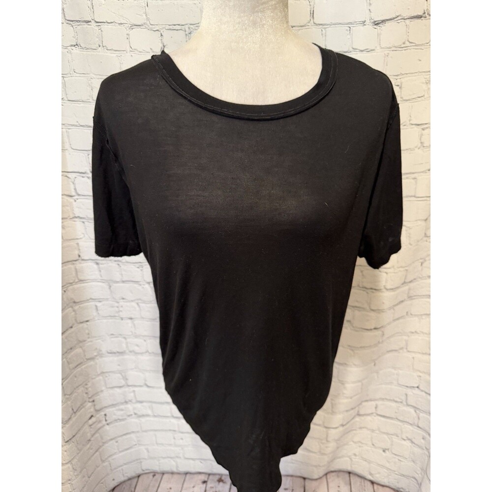 White Crow Buckle Crew Neck Black Rayon Blend T Shirt Size Large